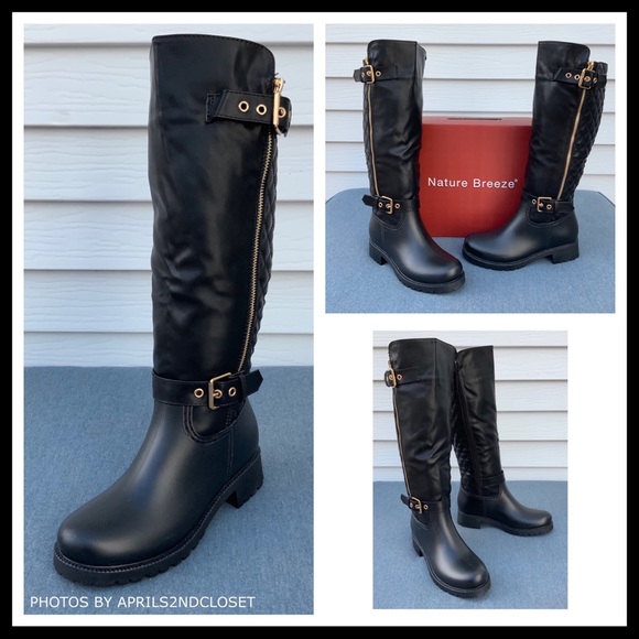 BLACK OVER THE KNEE BOOTS TALL ZIP MOTO RIDING A2C - Picture 4 of 8